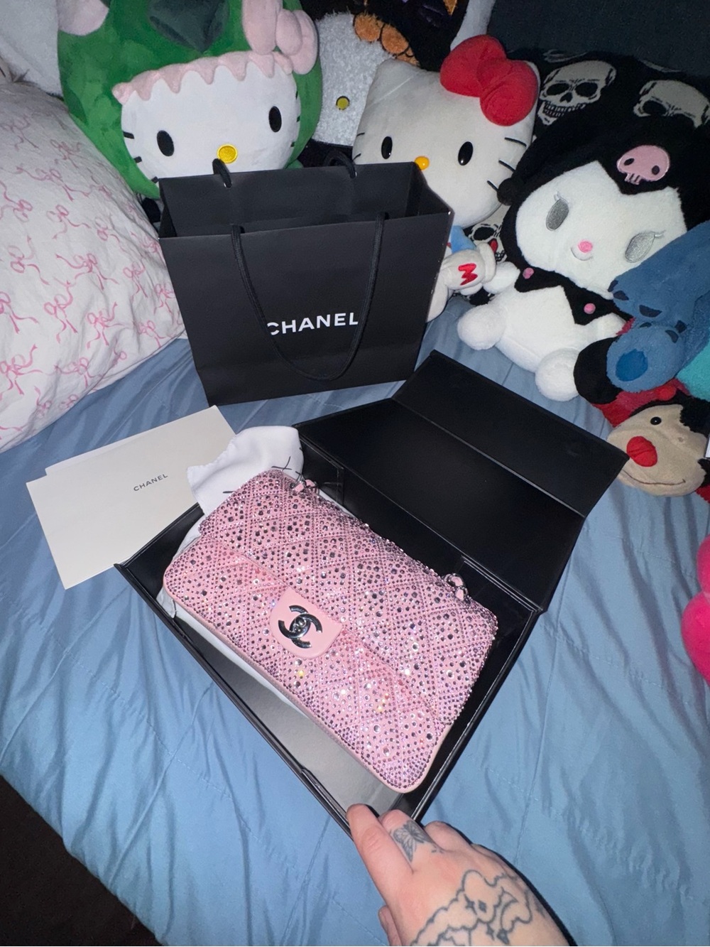 CHANEL Pink Crystal Quilted Flap Crossbody Bag